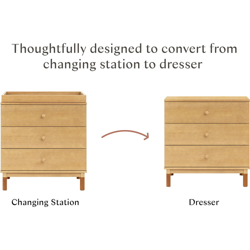 Gelato 3-Drawer Changer Dresser with Vegan Tan Leather Feet