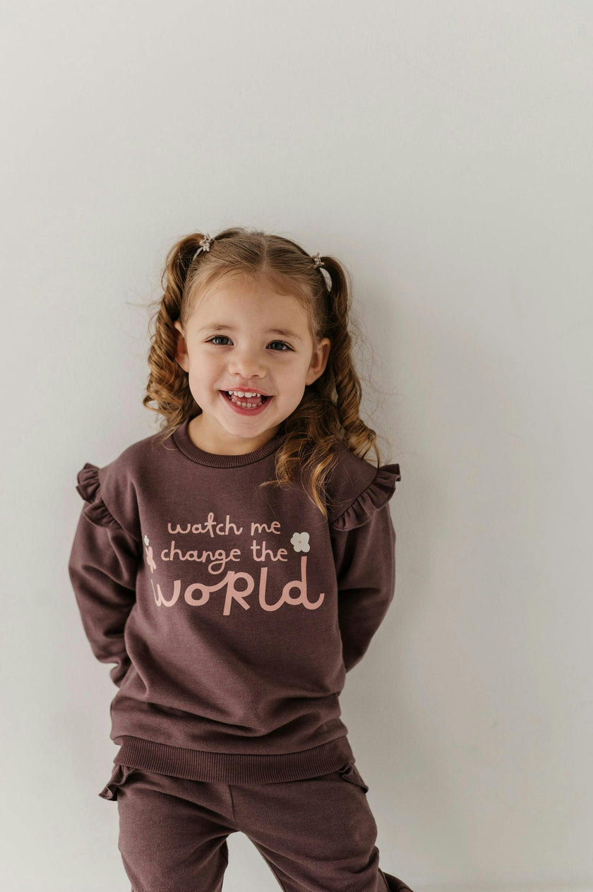 Girls Ruffle Sweatshirt in Watch Me Change The World