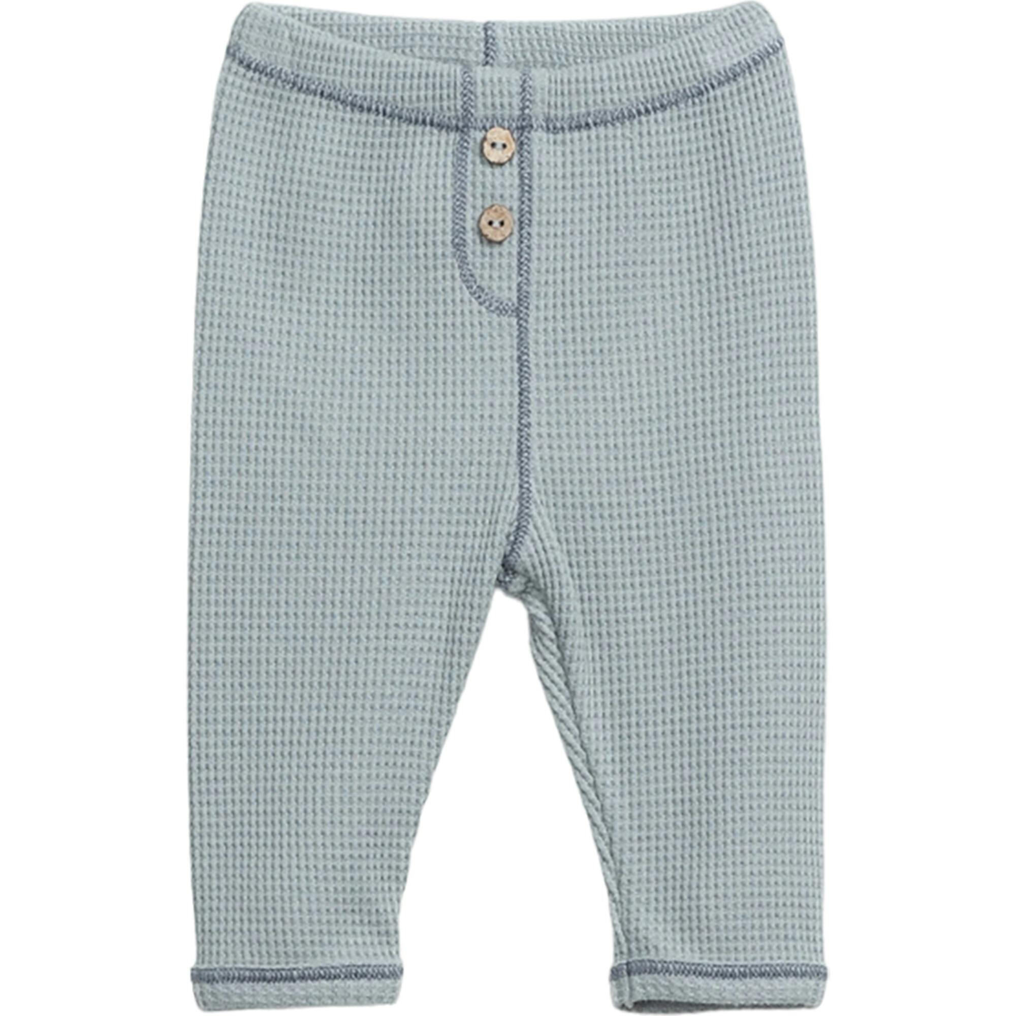 Jersey Waffle Knit Elastic Waistband 2-Front Button Leggings