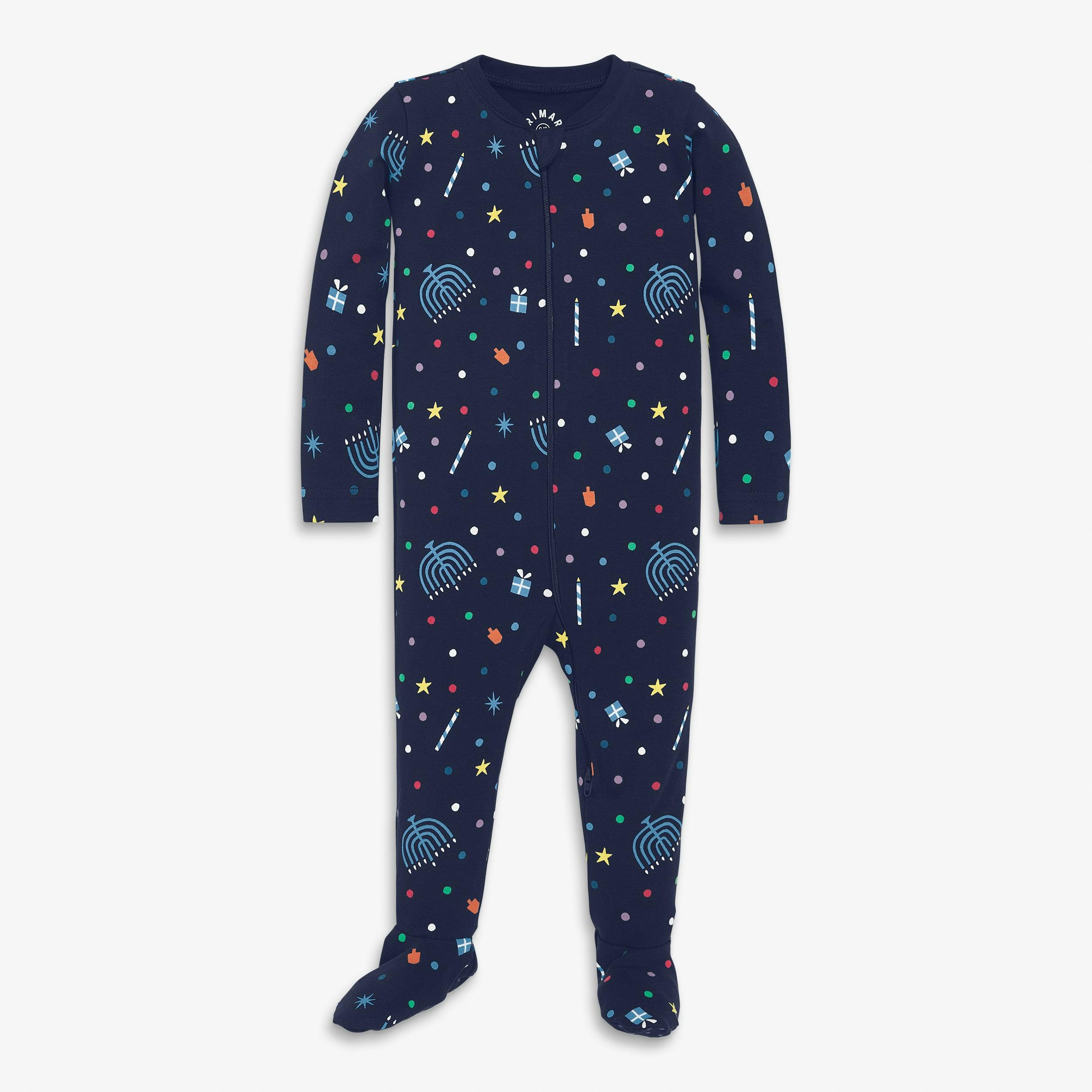 Baby organic zip footie in rainbow of lights
