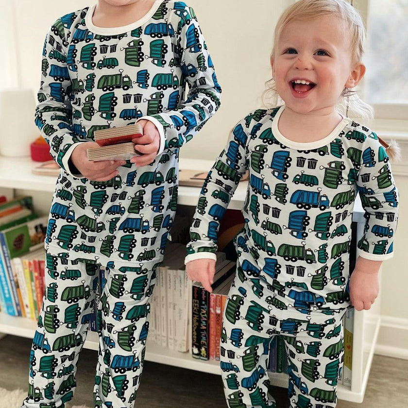 Long Sleeve Pajama Set - Garbage Trucks