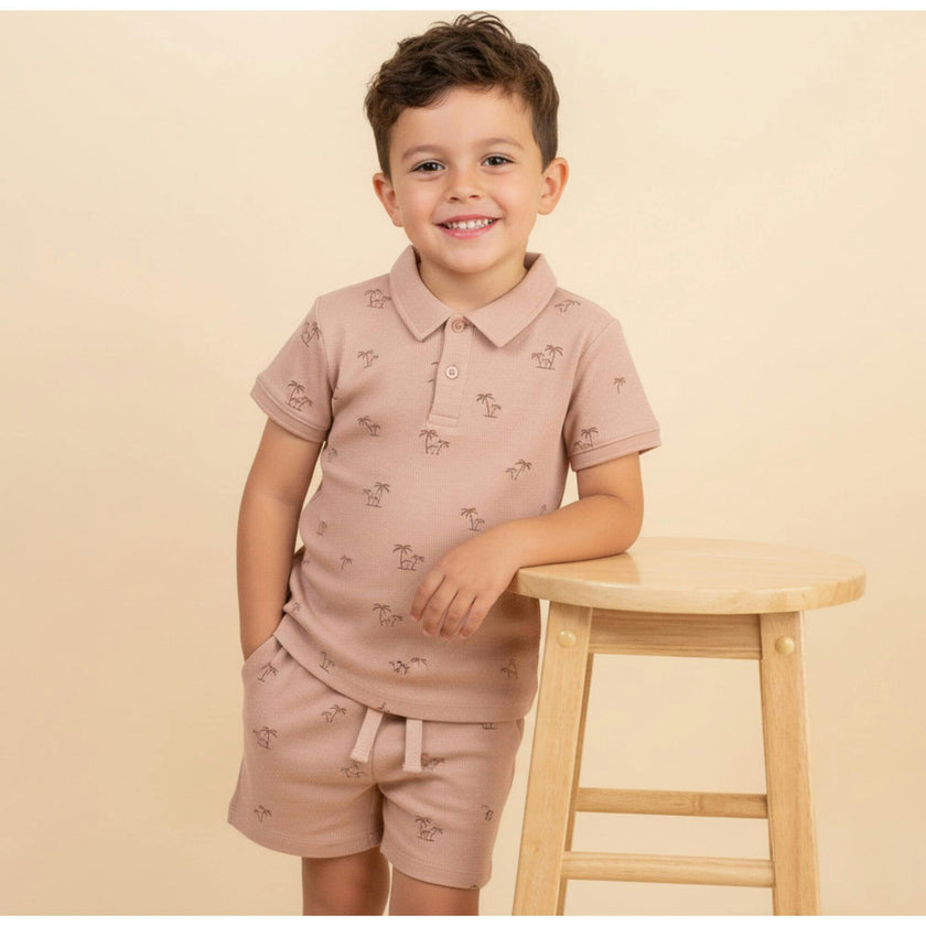 Organic Collar Tee & Shorts Set - Island Palm