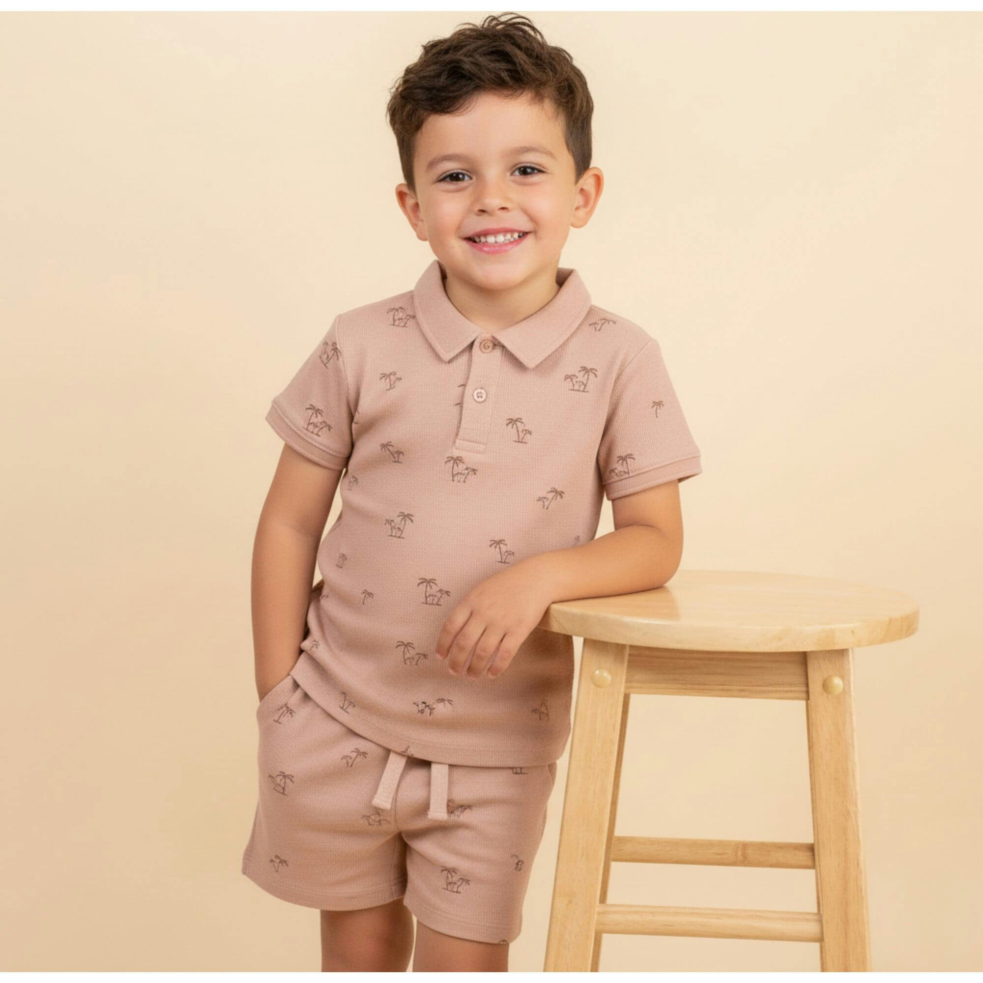Organic Collar Tee & Shorts Set - Island Palm