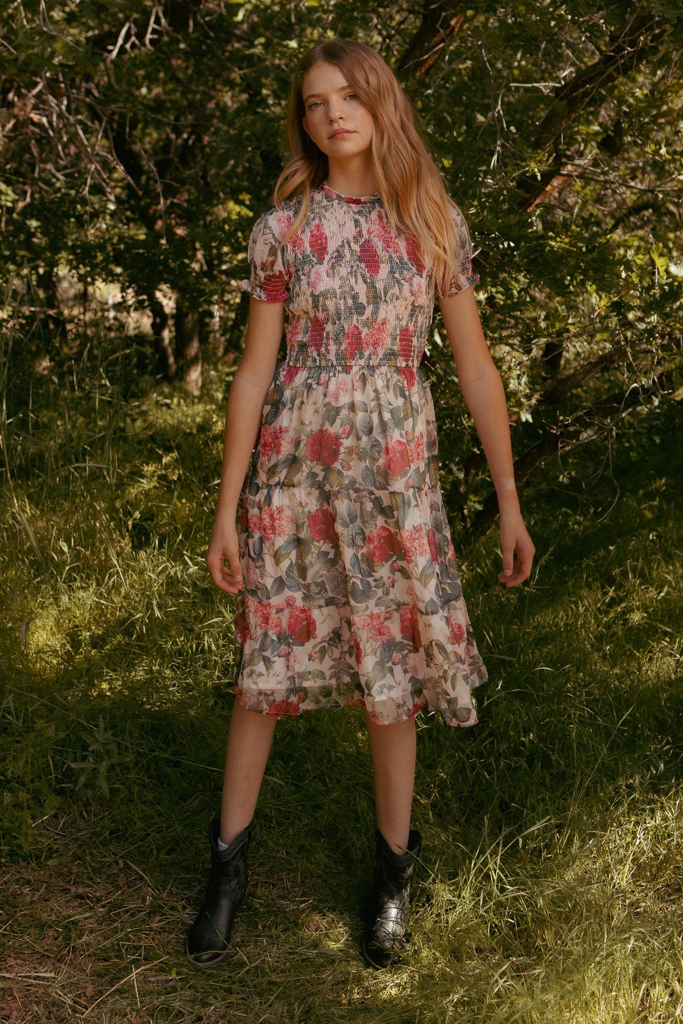 Mini Cordelia Dress in Pink Bloom
