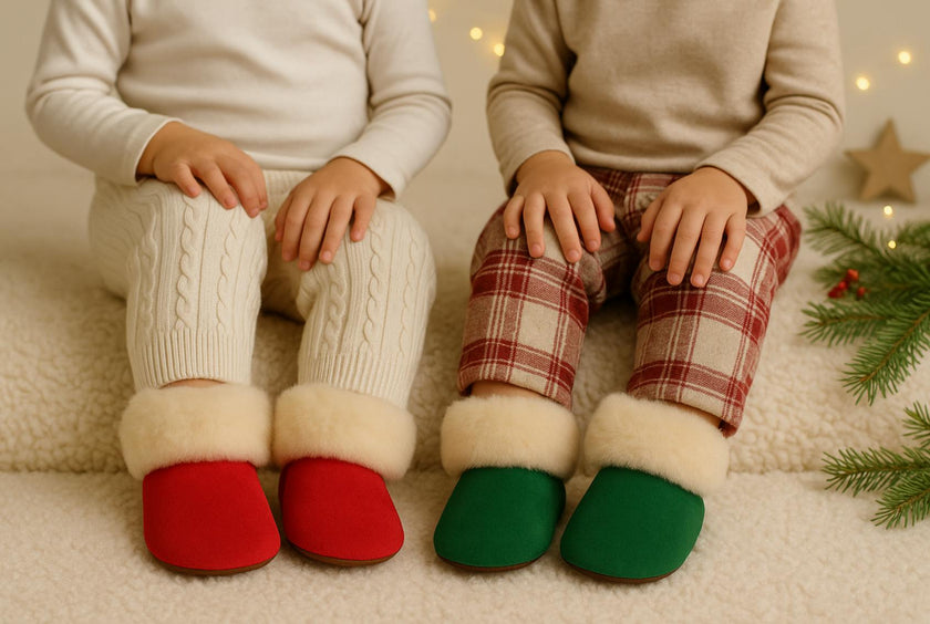 Kids Genuine Alpaca Fur Slippers | Handmade in Peru | Naturally Hypoallergenic | Crimson Berry