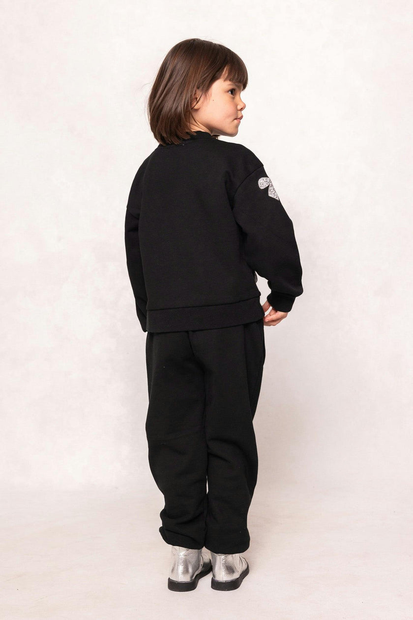 Mini Micah Crew Neck Sweatshirt in Black & Bows