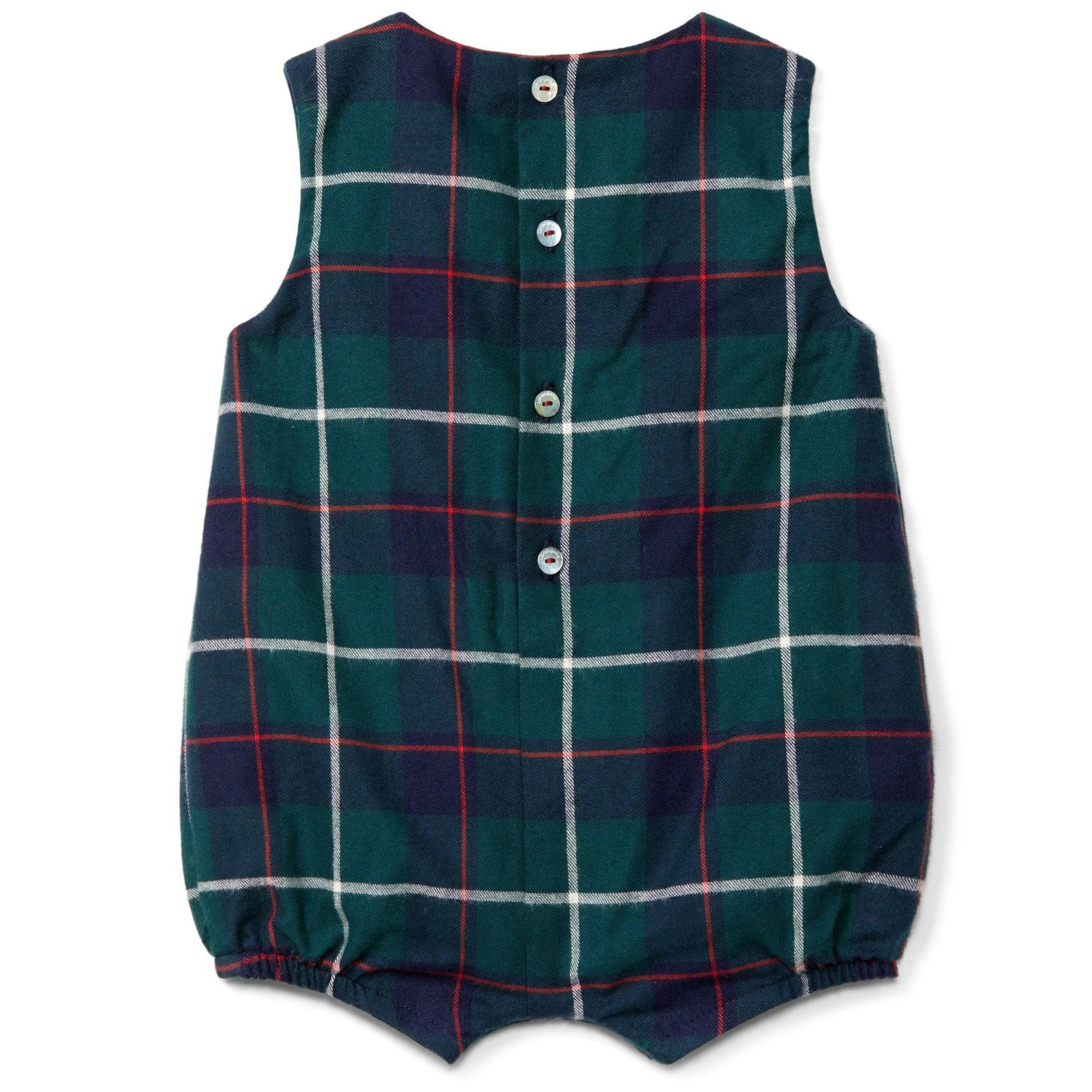 LARANJINHA Evergreen Checked Romper - Navy Blue