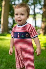 Stripe Knit Shortall With Nautical Applique