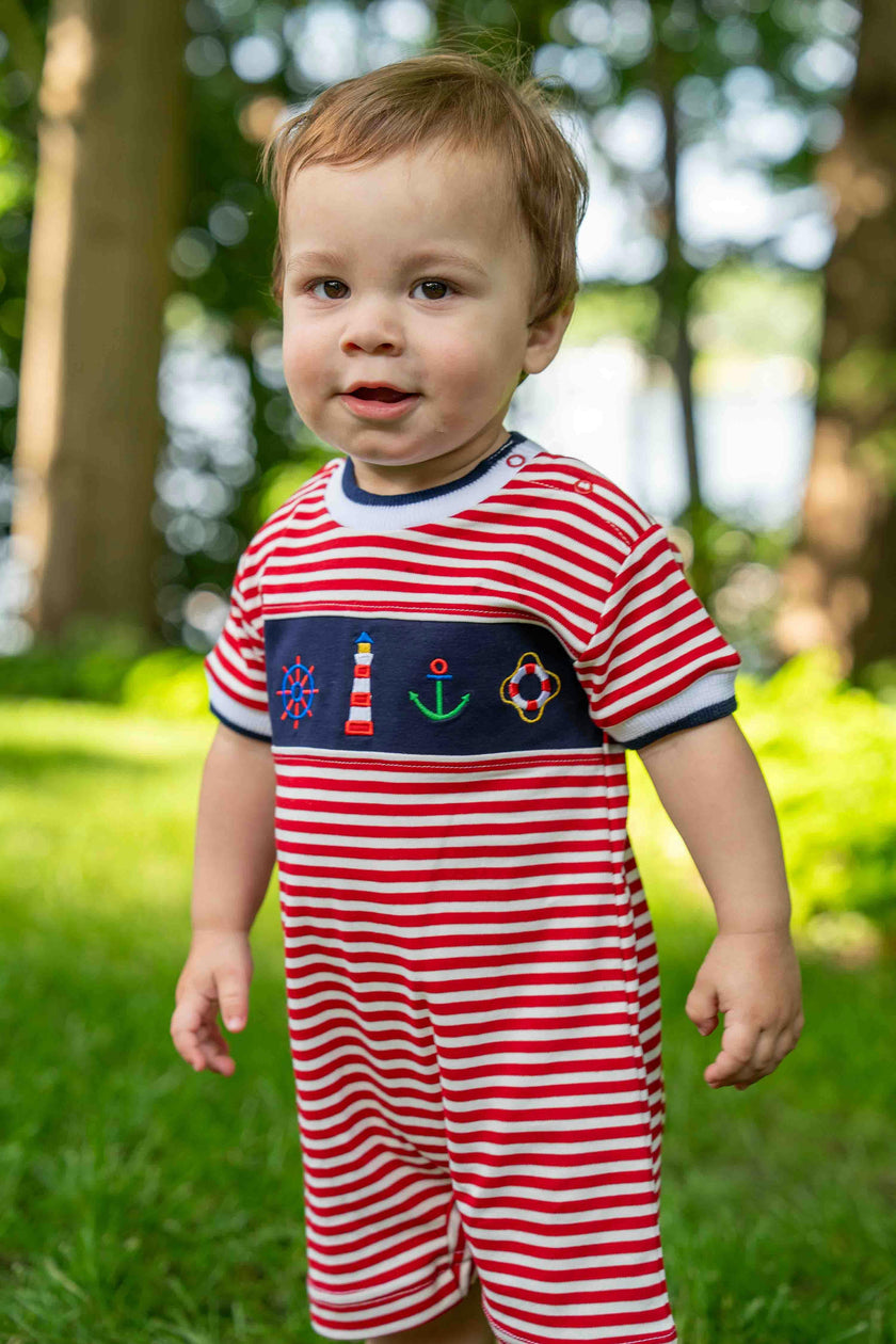 Stripe Knit Shortall With Nautical Applique