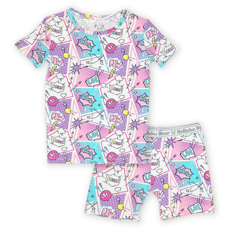 Comic Purple Bamboo Kids Pajama Short Set