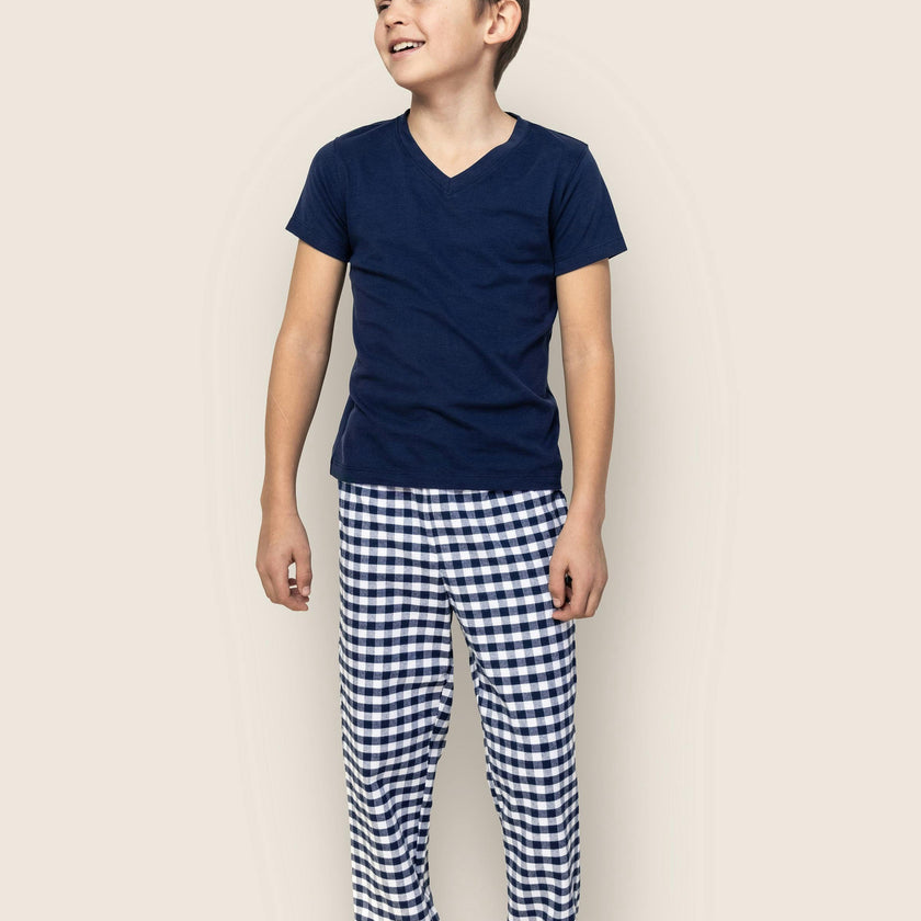Kid's Twill Pajama Pants in Navy Gingham