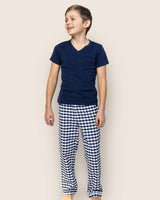 Kid's Twill Pajama Pants in Navy Gingham