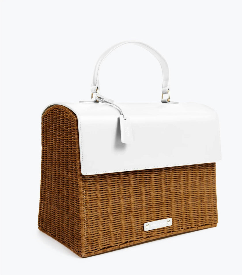 Large, Insulated, Hand-Woven Wicker Lunchbox, Dark White