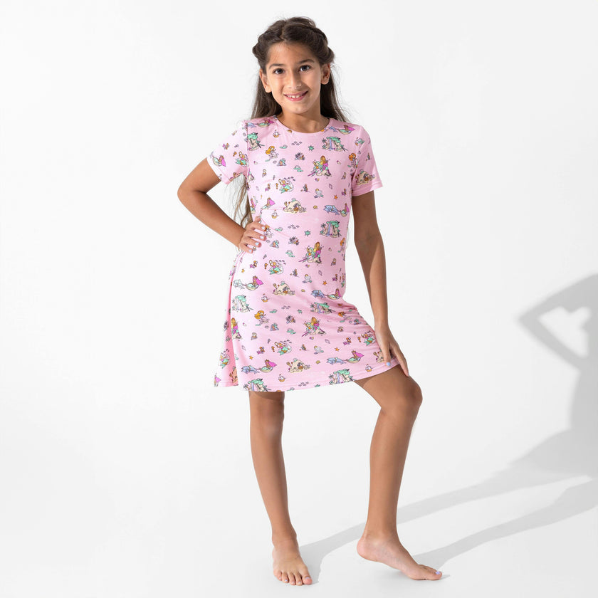 Mermaid Lagoon Bamboo Girls' Short Sleeve Dress