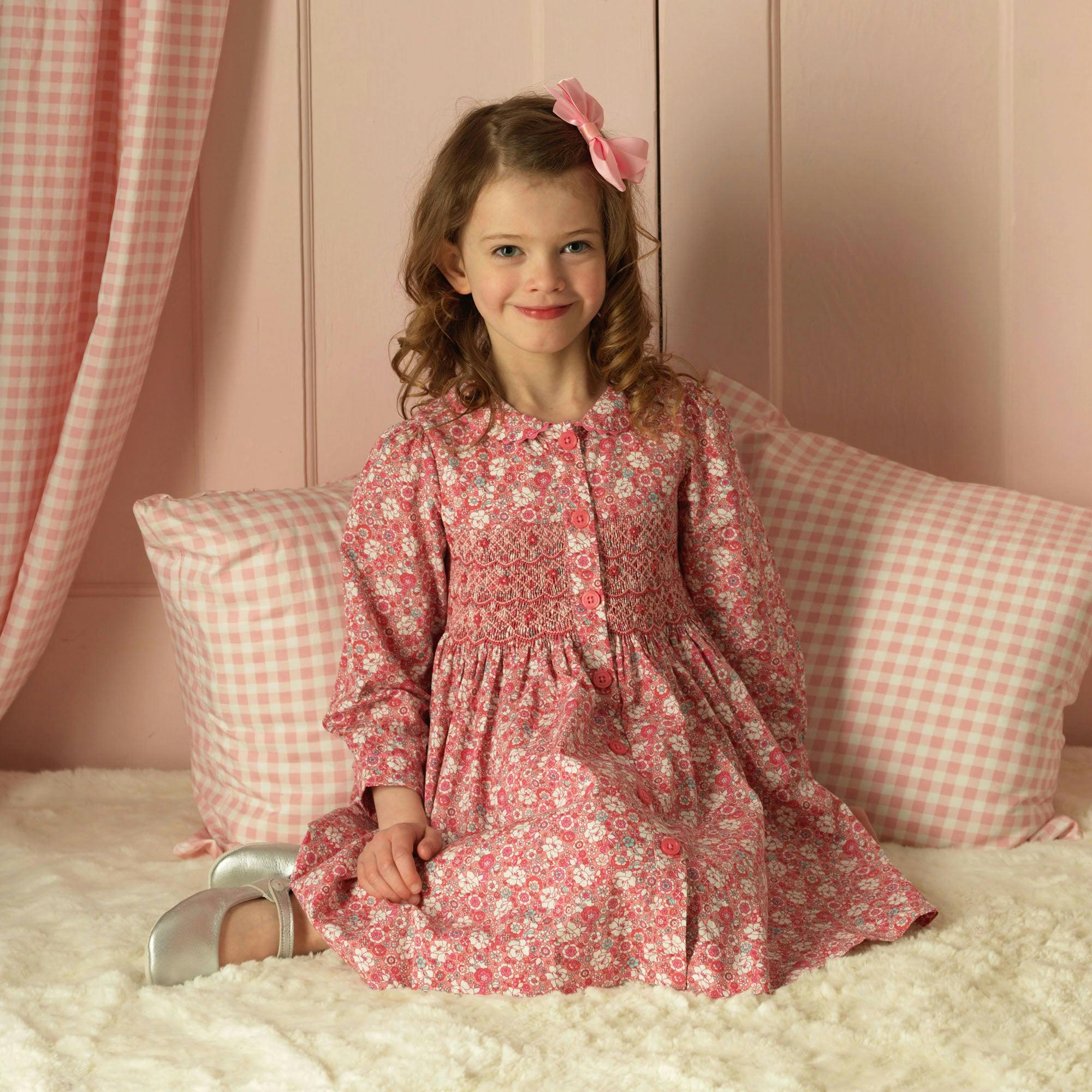 English Garden Smocked Button-Front Dress