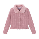 Pink Faux Fur Collar Cardigan