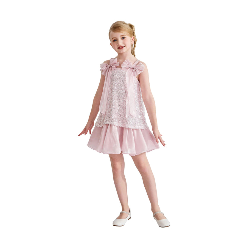 Light Pink Aurielle Beaded Bow Dress
