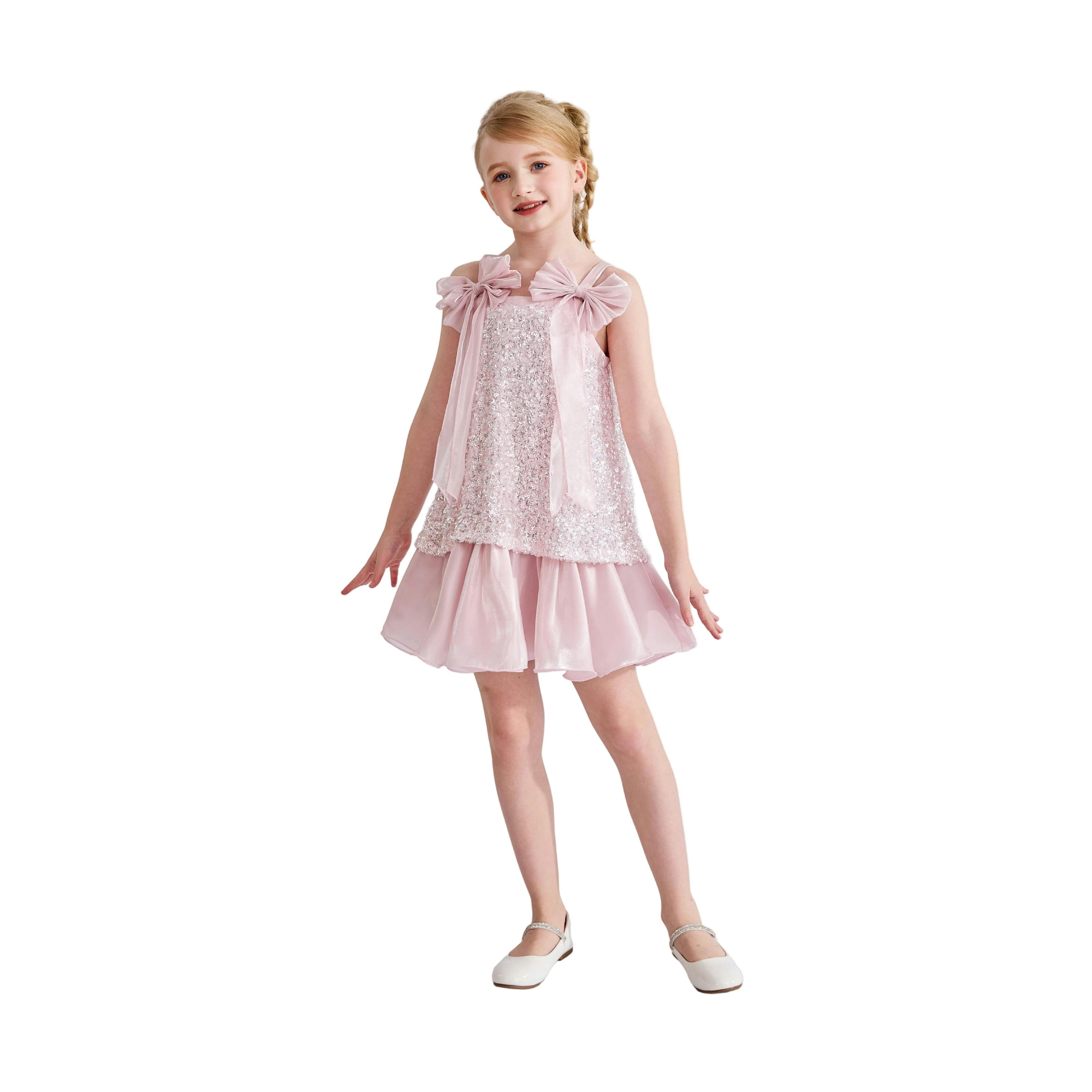 Light Pink Aurielle Beaded Bow Dress