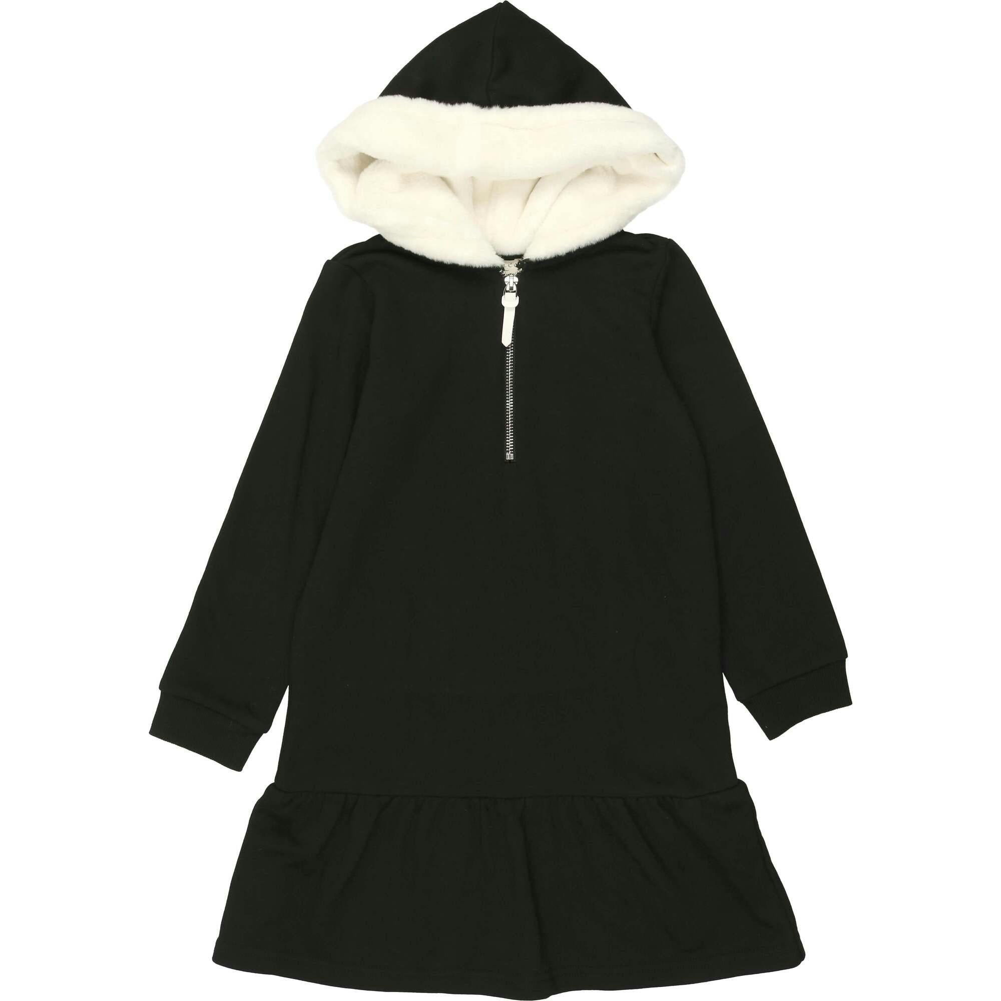 Couture Contrast Zip-Up with Fur Lined Hood Dress