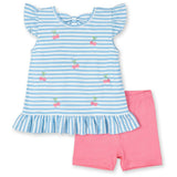 Knit Short Set With Embroidered Heart Cherries