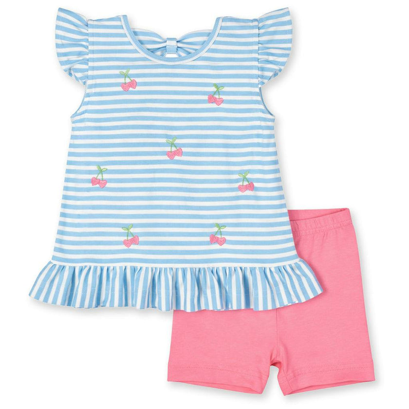 Knit Short Set With Embroidered Heart Cherries