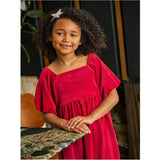 Puff Shoulder Velour Dress, Red