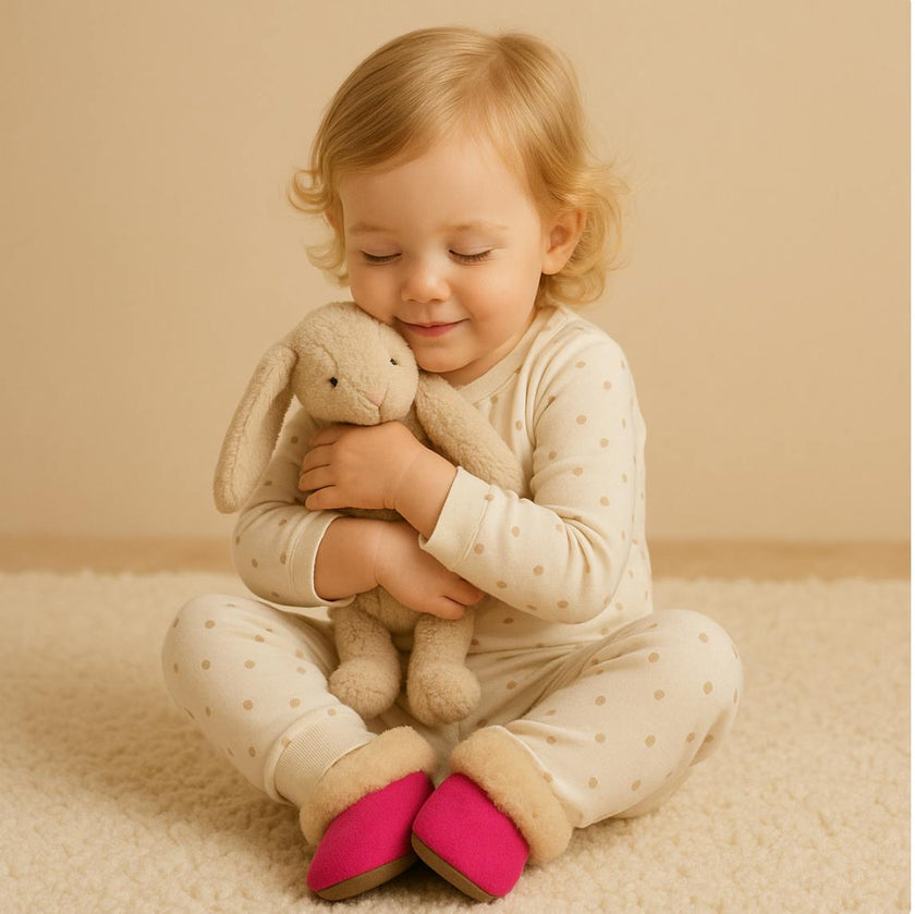 Kids Genuine Alpaca Fur Slippers | Handmade in Peru | Naturally Hypoallergenic | Fuchsia Blossom