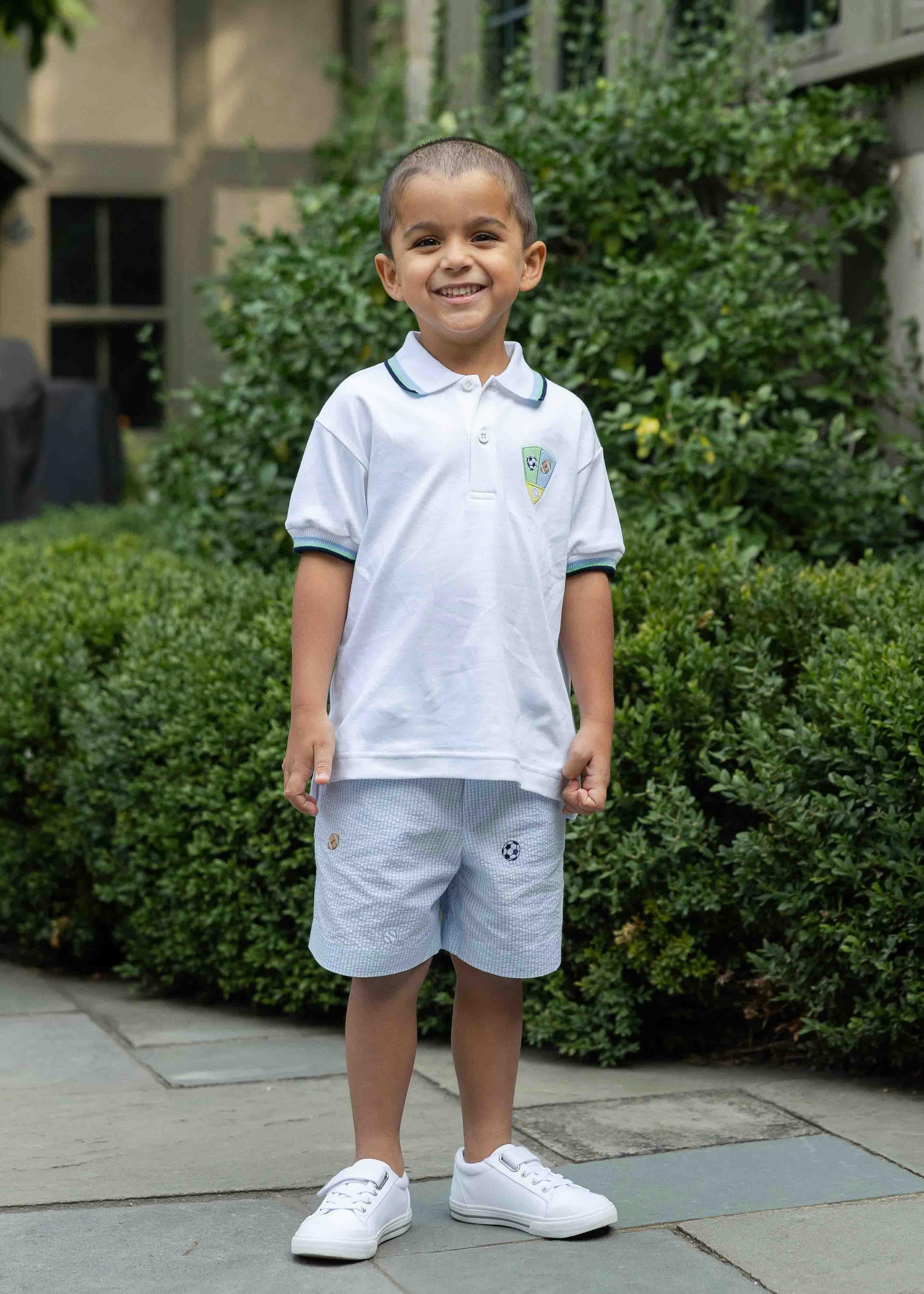 Check Seersucker Short W/Embroidered Sport Balls
