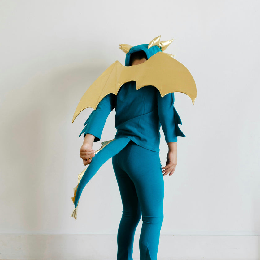 Jade Blue and Gold Dragon Costume