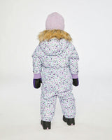 Baby Original One Piece Puffy Snowsuit With Removable Mittens And Boots Purple Printed Mini Flowers