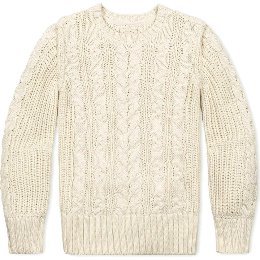 Organic Peasant Sleeve Cable Sweater, White