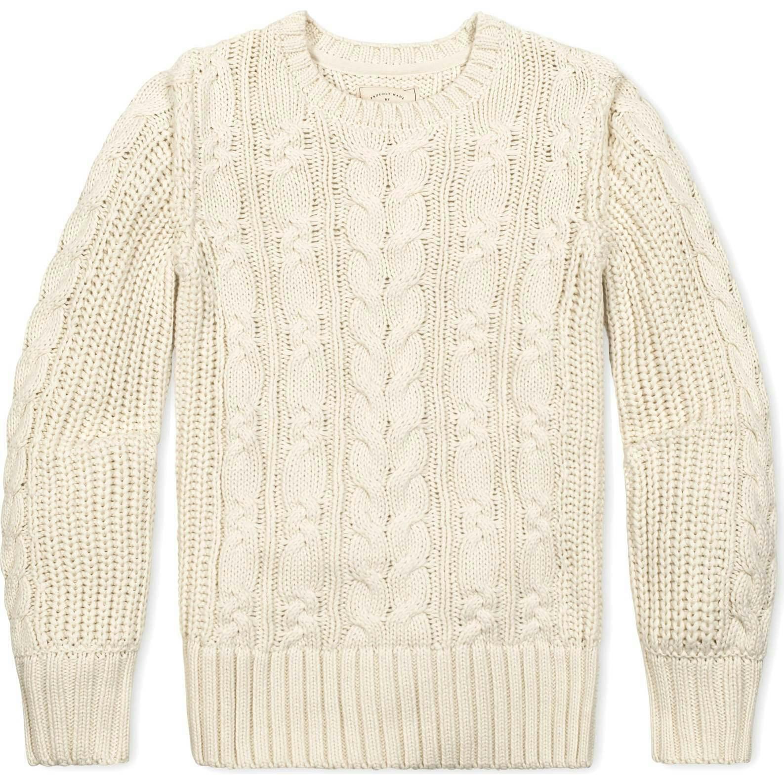 Organic Peasant Sleeve Cable Sweater, White