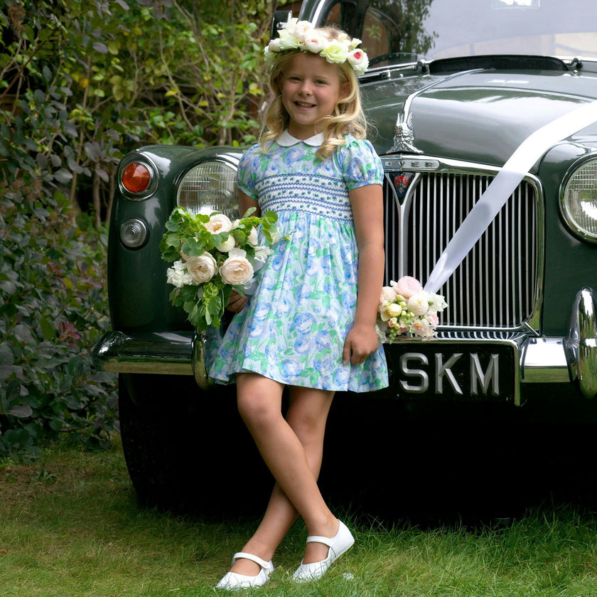 Blue Classic Rose Smocked Dress