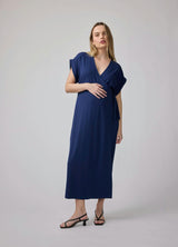 Short Sleeve Knit Wrap Maternity Midi Dress