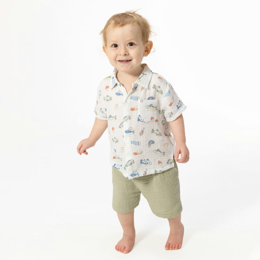 Fishing Lures - Polo Button Up with Casual Short