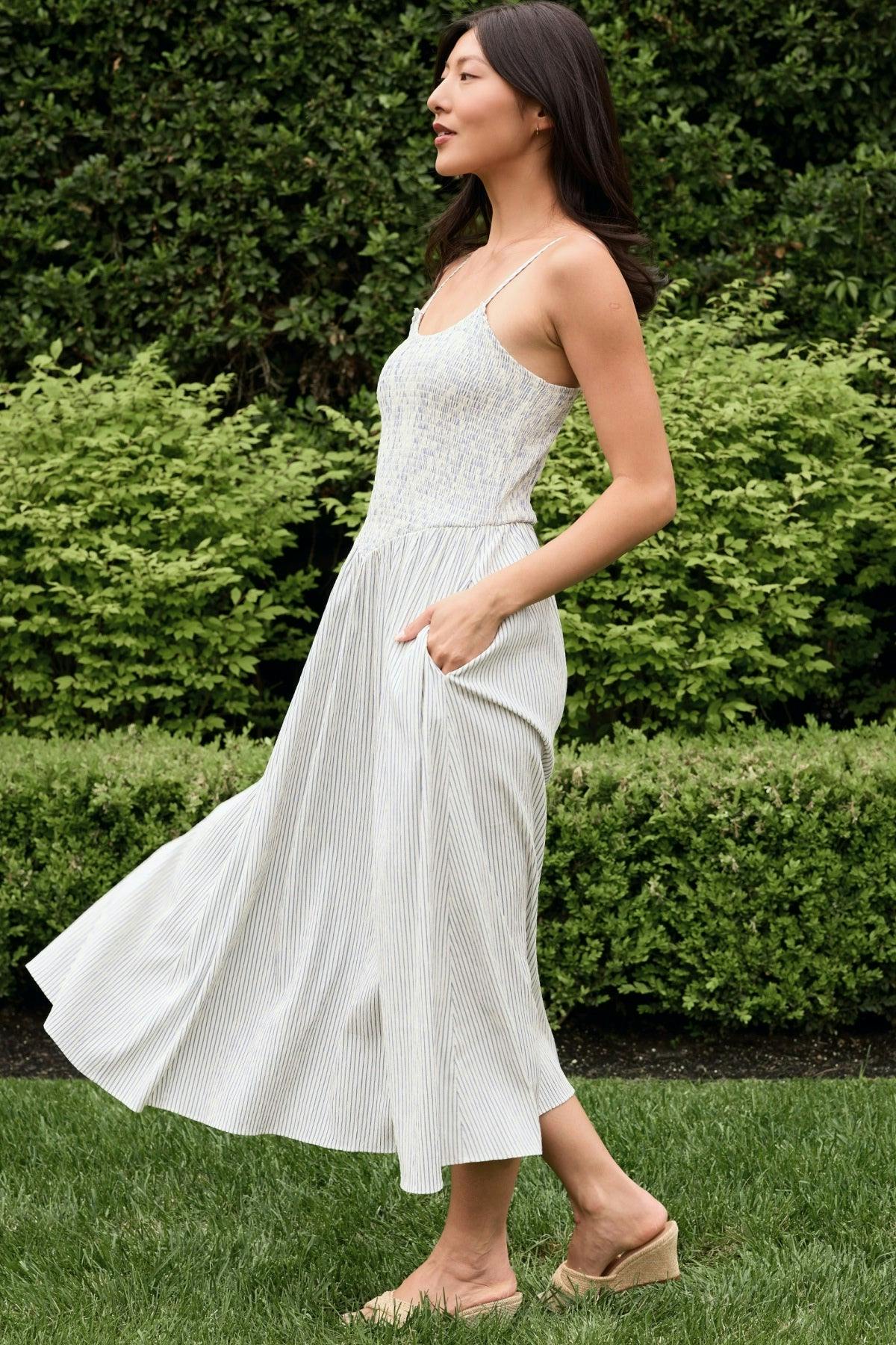 Maxwell Dress in Blue & White Pinstripe