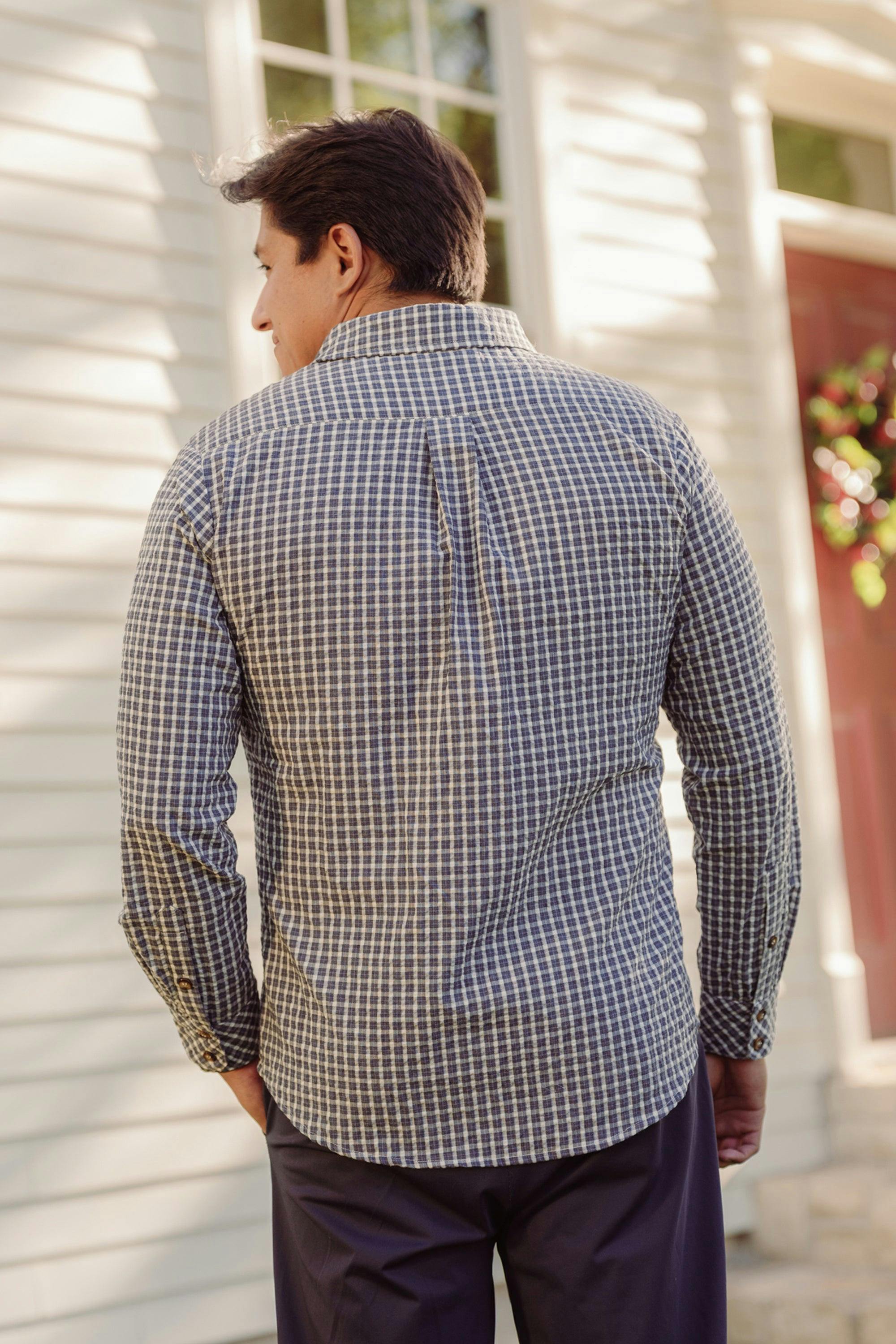 Mens John Shirt in Prussian Blue Plaid