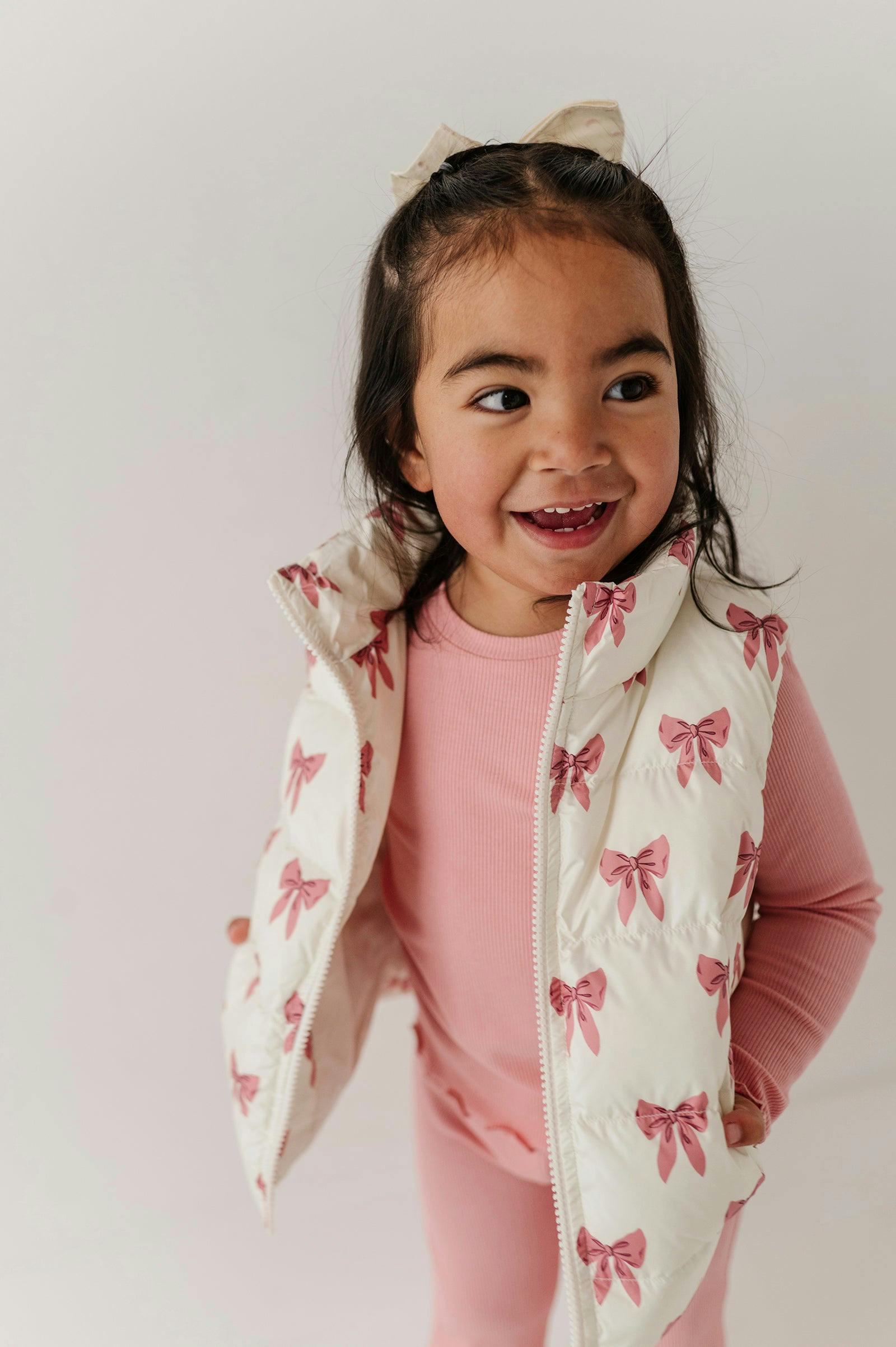 Kids Puffer Vest in Rose Elegance Bows