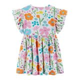Kids White Rib Knit Dress w/ Ruffle Sleeves