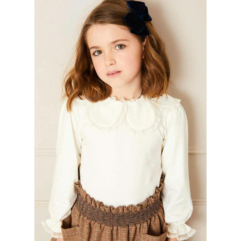 Lace Trim Petal Collar Top in Cream (3-10yrs)