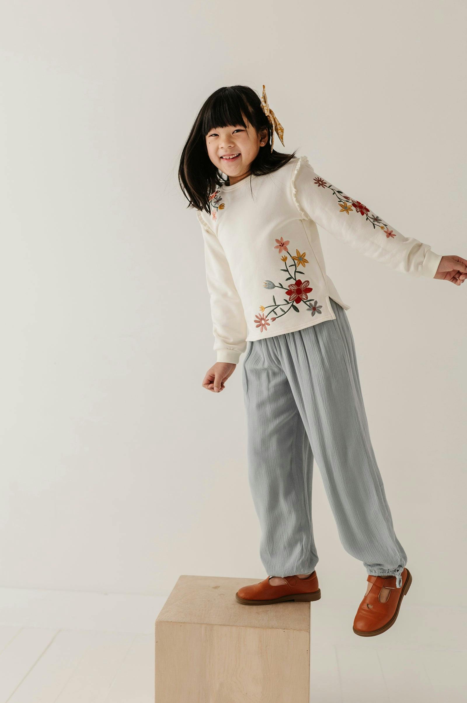 Girls Harem V-Waist Tie Pants in Brick Dust