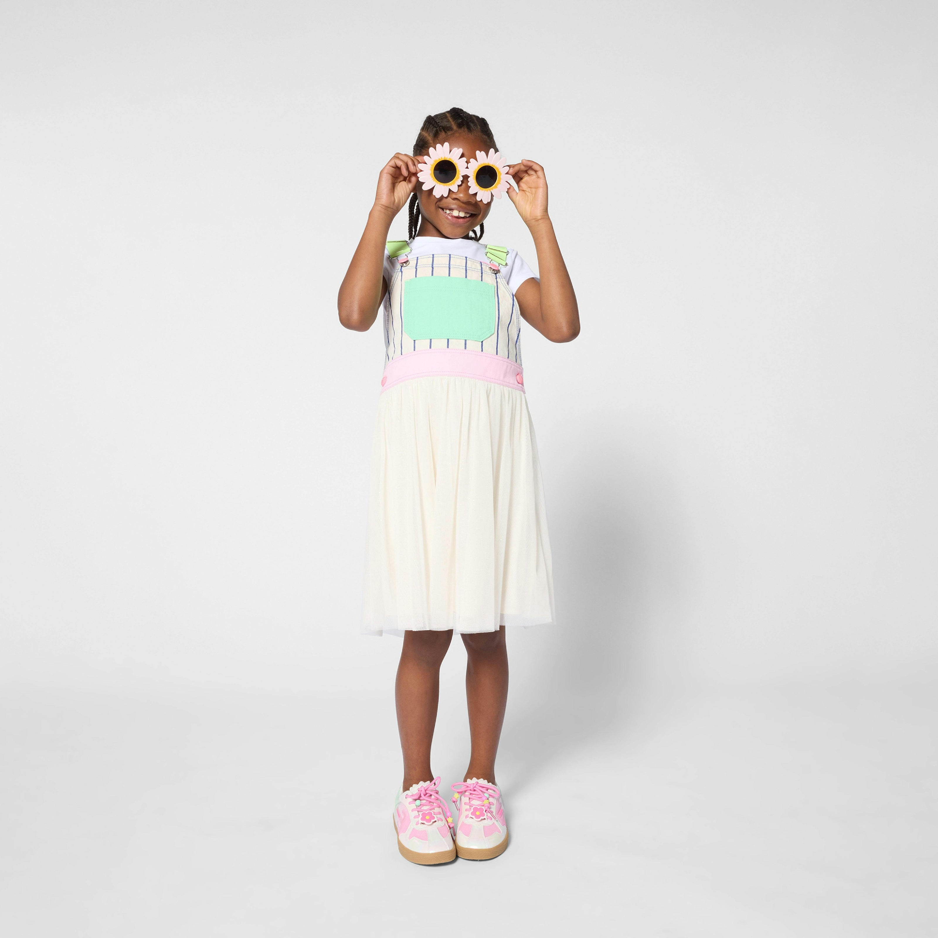 Blue & Cream Pinafore Kids’ Dress
