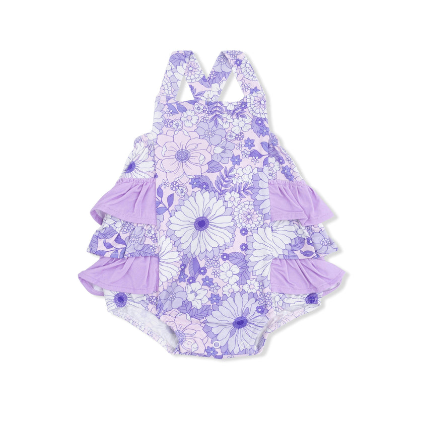Lacy Lavender Floral - Ruffle Sunsuit