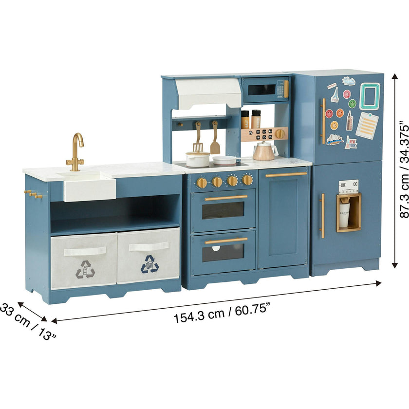 Little Chef Atlanta Large Modular Play Kitchen - Stone Blue/Gold