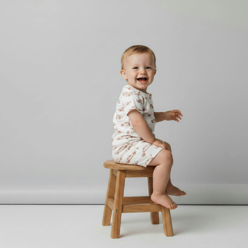 Organic Short Zip Romper - Cars