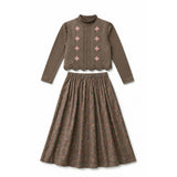 Mock Neck Top, Floral Skirt & Vest Set