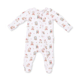 Christmas Teddy Bears Pink - 2 Way Ruffle Back Zipper Footie