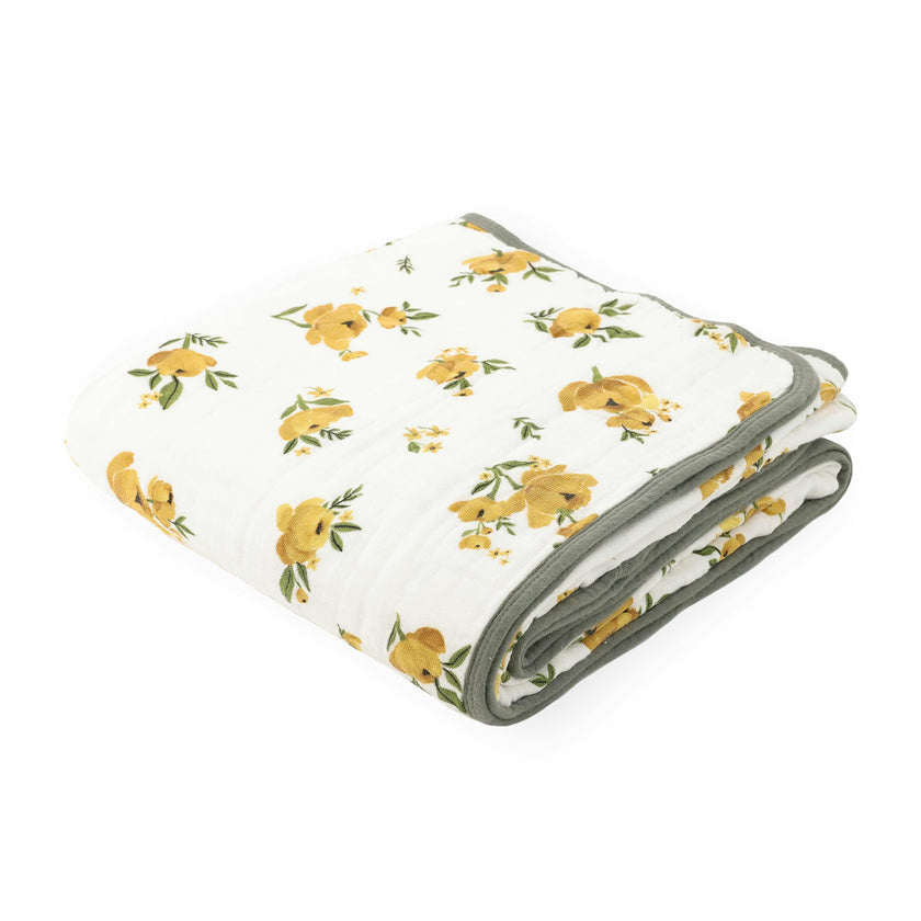 Original Organic Cotton Muslin Quilt - Yellow Roses