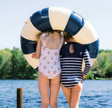 Breton Stripe Grosgrain Ribbon Back Tie One-Piece Rashguard