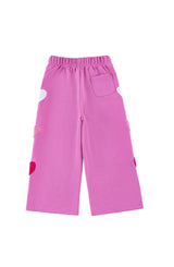 Brushed Fleece Wide Leg Pant with Hearts Patches, Pink
